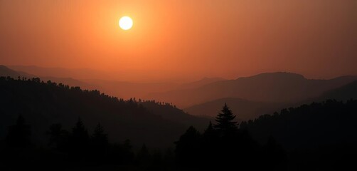 Serene moonlit valley, silhouetted trees, misty hills, dark fantasy, backdrop