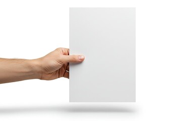 Obraz premium White Vertical Paper Sheet Mockup Held in Hands Against a Plain Studio Background