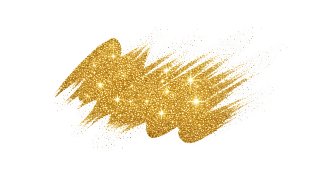 Golden glitter brush stroke swatch effect isolated on transparent background, perfect for festive design elements, luxury branding, or celebratory decoration