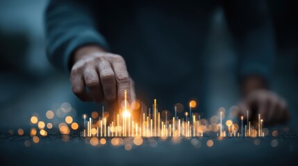 A hand interacts with a glowing soundwave visualization, blending technology and creativity in a captivating digital composition.