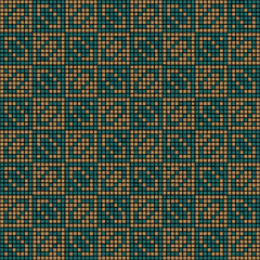 squares from hand drawn pixels. vector seamless pattern. blue and yellow repetitive background. modern decorative art. geometric fabric swatch. textile design element. embroidery template