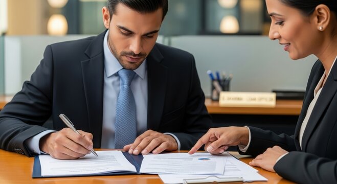 Indian Professional Completing Loan Agreement with Banking Officer