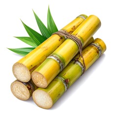 Close-up of cut stalks with green leaves, tied together on white