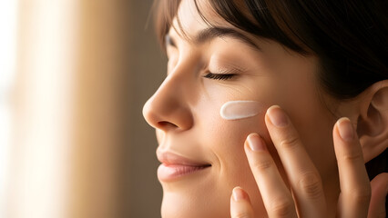 Calm morning skincare routine with person applying moisturizer.