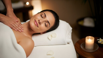 Relaxing spa massage session with candlelit tranquil ambiance.