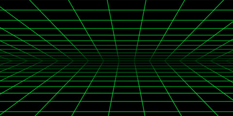 Abstract digital background featuring a glowing neon green grid on a dark surface. Perfect for technology, sci-fi, gaming, or cyber themes.