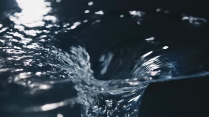 Dynamic swirling water vortex in dark liquid with light reflections - Powered by Adobe