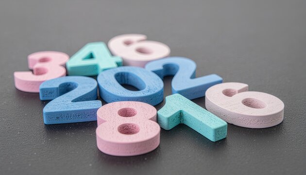 Scattered pastel numbers on dark gray background