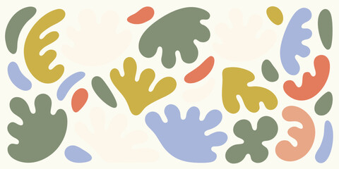 Abstract organic shapes pattern in pastel colors on cream background