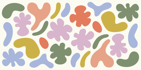 Abstract organic shapes pattern in pastel colors on cream background