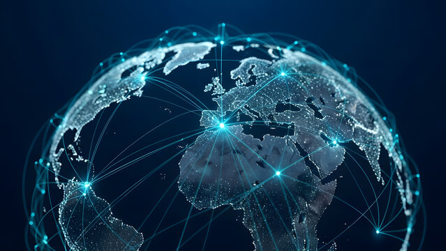 Global network connection on digital earth globe
