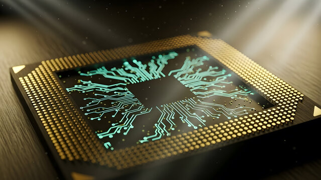 Gold computer processor CPU chip macro - Powered by Adobe