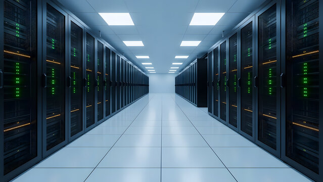 Modern data center server room corridor - Powered by Adobe