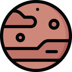 Red Planet Mars Icon With Surface Details And Craters On Transparent Background Stylized Flat Design Vector Illustration