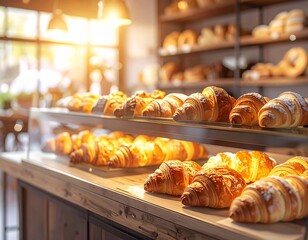 Fresh Croissants and Bread on Display