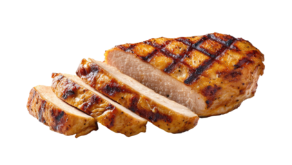 Grilled chicken breast, sliced and seasoned, with char marks