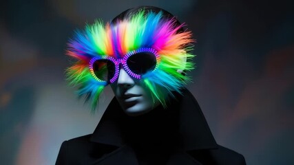 Dynamic colorful eyewear fashion display with vibrant moving lights and futuristic design for innovative brand marketing campaigns