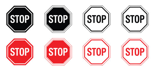 Stop signs with different designs for your projects and presentations,Set stop sign icons set.Set of prohibition sign.Vector illustration.which is the universally recognized shape for stop signs