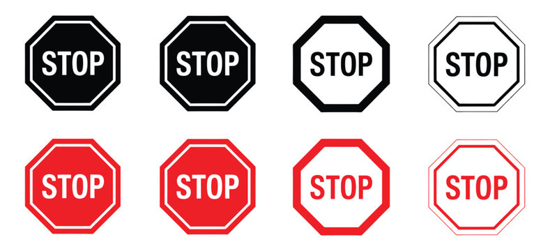 Stop signs with different designs for your projects and presentations,Set stop sign icons set.Set of prohibition sign.Vector illustration.which is the universally recognized shape for stop signs