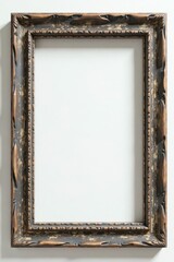 Antique, weathered wood frame; blank canvas cutout , old, wood