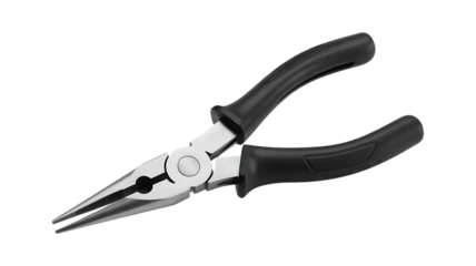Long Nose Pliers with Black Grips on White Background isolated on a transparent background