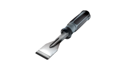 Metal Chisel Tool with Black Handle on White Background isolated on a transparent background