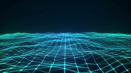 Abstract futuristic technology background with a flowing digital network grid of particles - Powered by Adobe