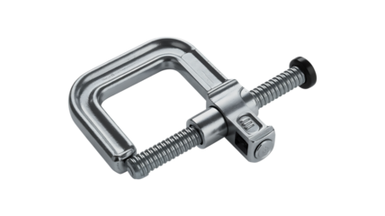 Silver Metal C Clamp with Black Handle c-clamp steel isolated on a transparent background