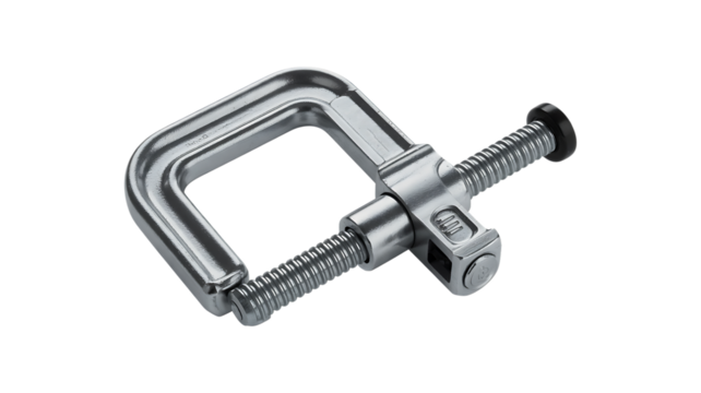 Silver Metal C Clamp with Black Handle c-clamp steel isolated on a transparent background