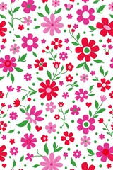 Fototapeta premium Vibrant pink and red floral pattern on white background