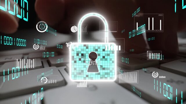 This image illustrates the concept of digital security featuring a glowing padlock overlaying data charts, symbolizing the importance of cyber security in today digital landscape. Xenic
