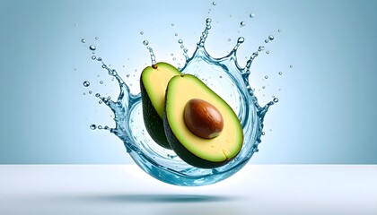 Fresh Avocado Halves in a Water Splash