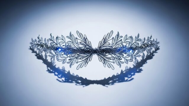 リーフ模様の装飾品、中央に配置された静謐なイメージ。クールなブルーの色調が、落ち着いた雰囲気を演出します。