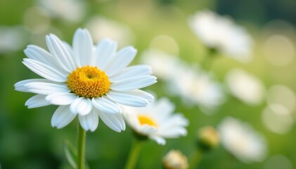 Close-up of summer blooming white marguerites , summer flowers, bright