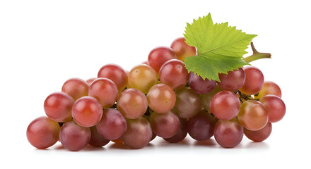 Fototapeta premium Bunch of Red Grapes with Green Leaf on White Background
