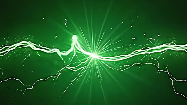 Bright strands explode magnetic force line across a smooth green background, illuminating the scene with dynamic pulses and magnetic resonance that bring abstract physics to life in a