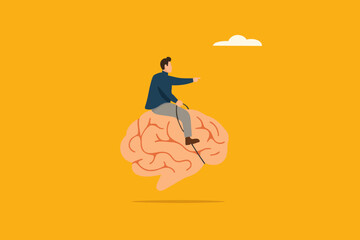 recognize thoughts or emotions, creativity or emotional intelligence, Critical thinking in dealing with various situations, growth mindset concept, businessman riding the human brain control the mind
