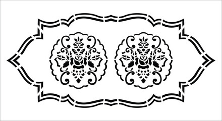 Black Floral Medallion Design within Decorative Frame vector illustration