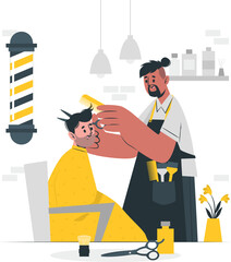 Barber cutting clients hair in a shop