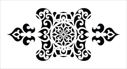 Black Ornate Decorative Scrollwork Element with Floral Centerpiece ornamental filigree