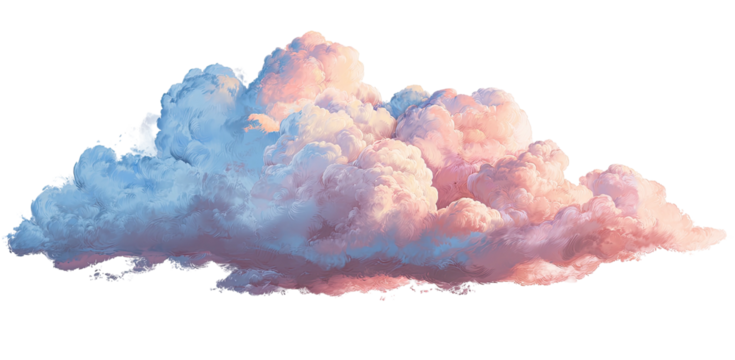 Soft, fluffy cumulus cloud illuminated by warm sunset hues, edged by blue