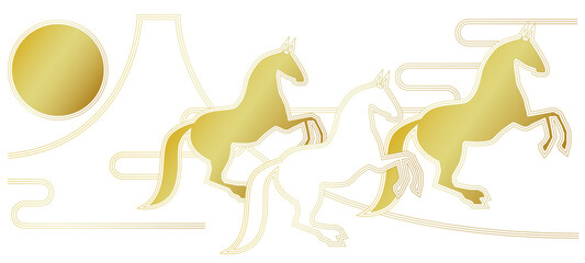 2026年午年の正月年賀状のデザイン　金の馬のイラスト　ベクター