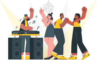 Friends dancing at a party with a dj