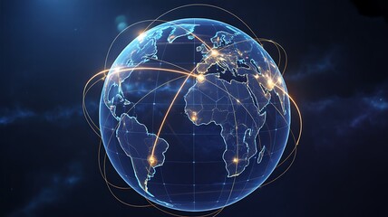 Glowing global network connections around digital earth in futuristic technology concept
