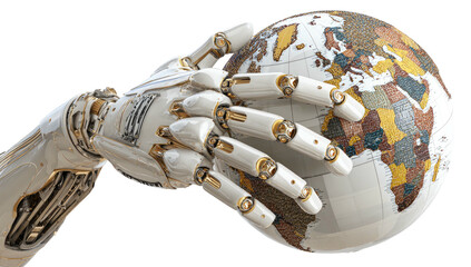 Robotic hand carefully holding a globe of Earth