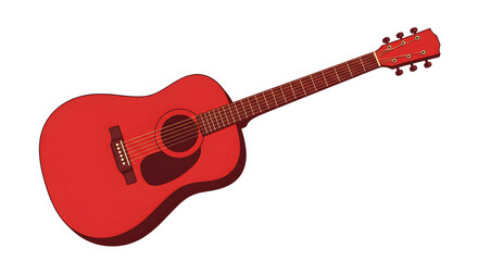 Obraz premium Red Acoustic Guitar on White Background
