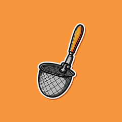 Noodle strainer ramen isolated in orange background sticker style.