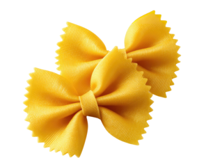 Golden bow-tie pasta with ruffled edges, isolated on black