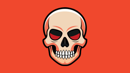 Fototapeta premium Cartoon skull with glowing red eyes on an orange background