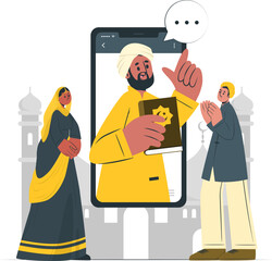 Virtual Islamic Teacher Guiding a Diverse Muslim Community Through Online Spiritual Education, Fostering Learning and Faith with Digital Tools
